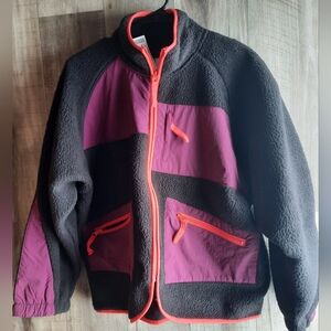 Urban Outfitters BDG Bruce Fleece Spliced Zip Up Jacket Black Purple Medium NWT